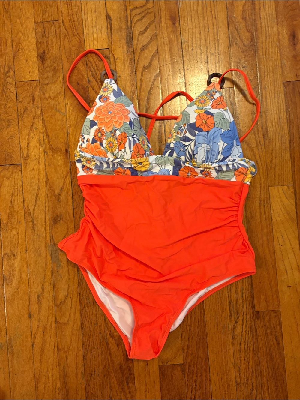 Cupshe Orange Floral One-Piece Swimsuit